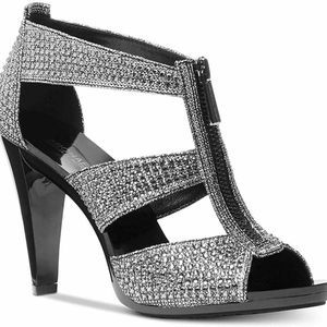 Michael Kors Women's Berkley T-Strap Glitter Chain Black/Silver